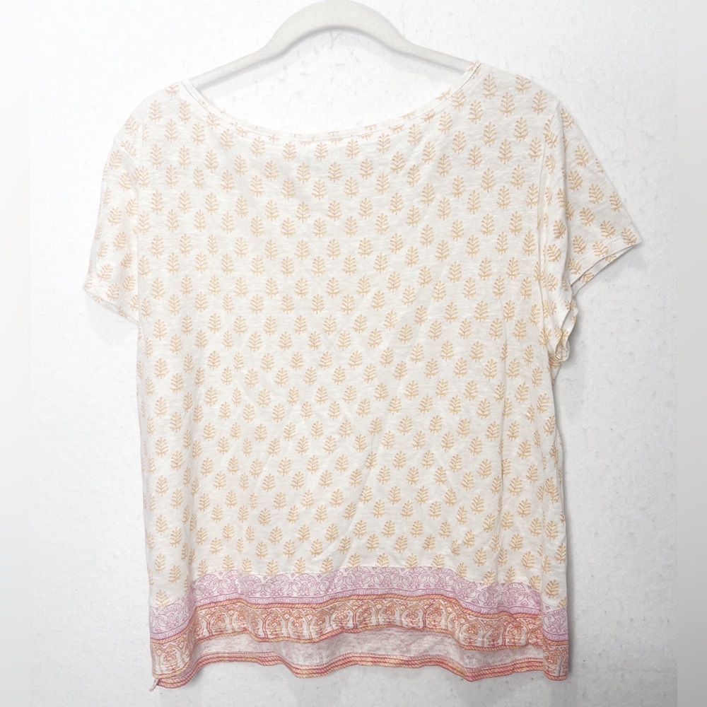 J. Jill Love Linen Cream Pink Indian Block Print Bohemian Pattern Top 100% Linen - Picture 2 of 4